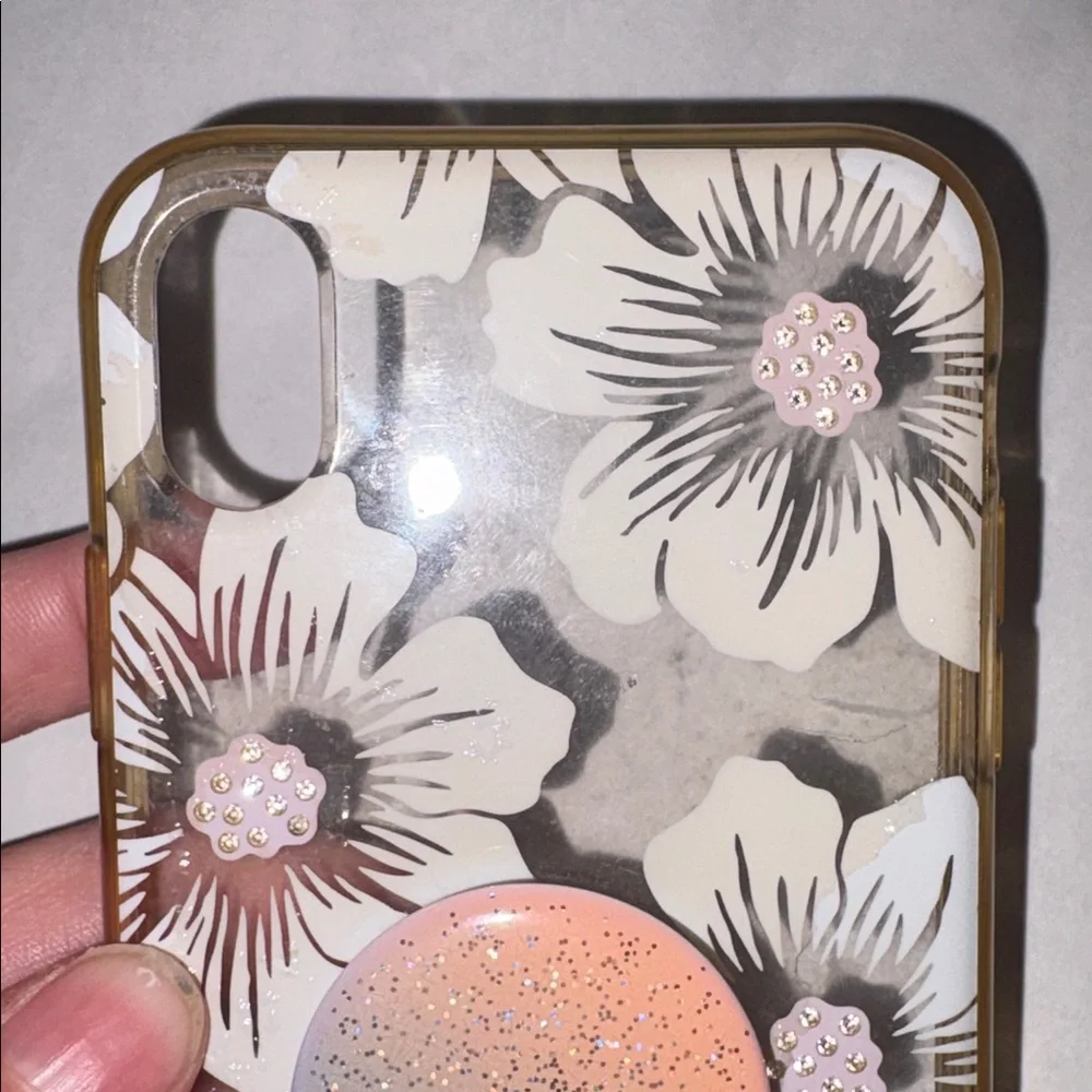 ♠️ KATE SPADE: Glitter Floral iPhone XR Case - with Phone Bracket